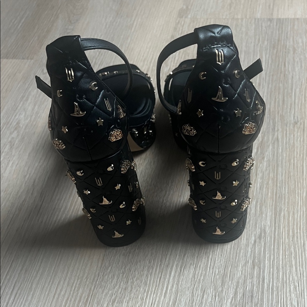 Aldo x Wicked Take Flight Black Gold Vegan Leather Platform Heels - Picture 6 of 9